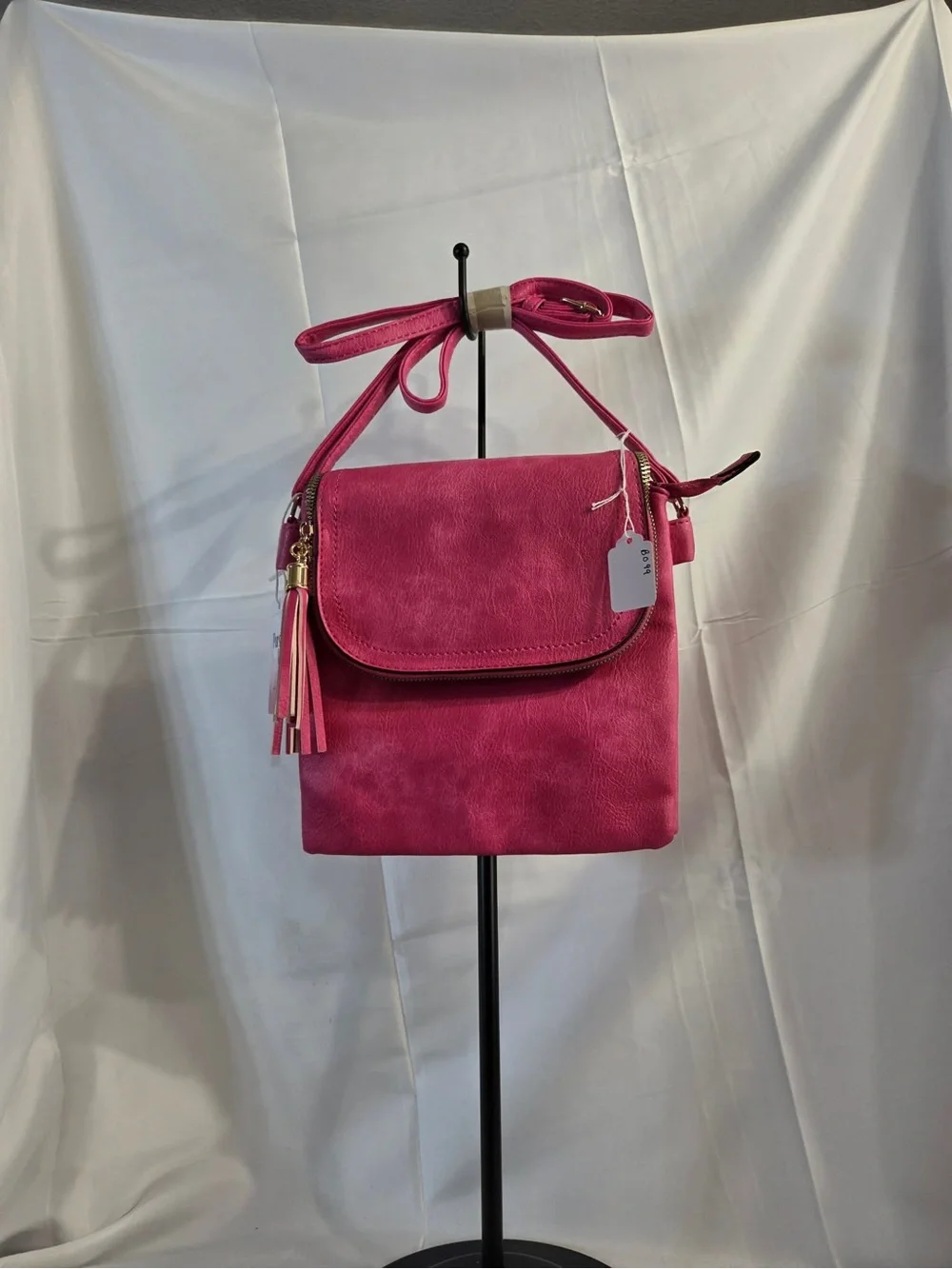 Fuchsia Pink Crossbody Bag with Tassel Accent